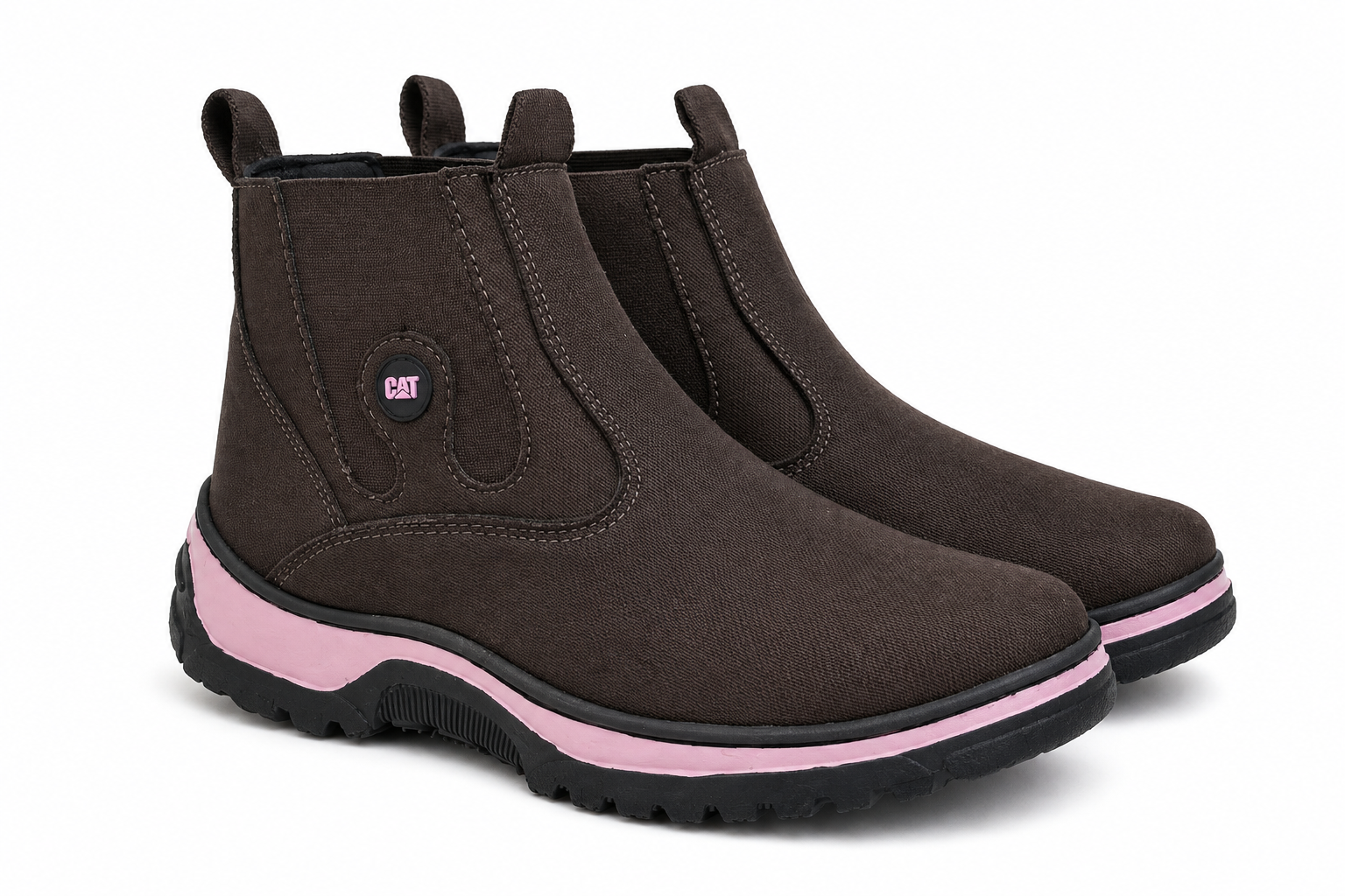 Bota botina feminina texana marrom com detalhe rosa no solado